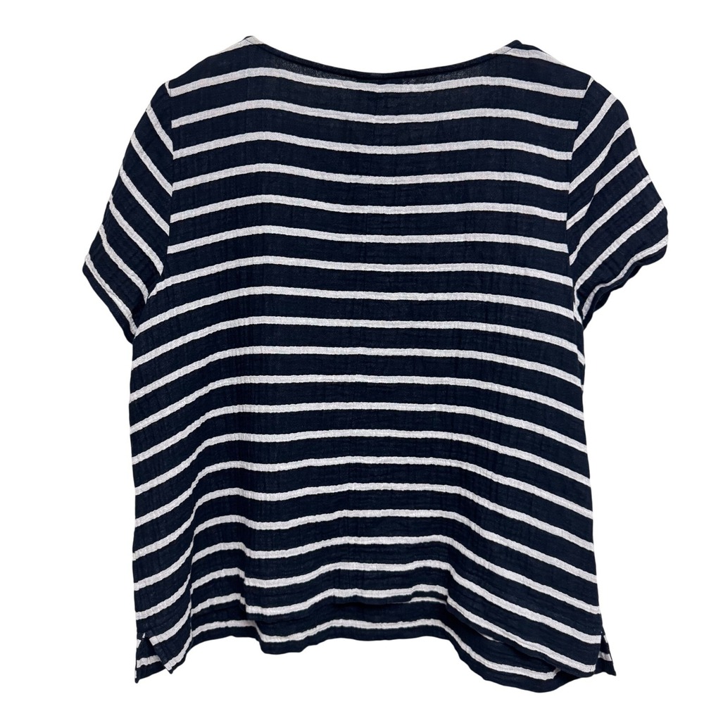 J. Jill Top Large Navy White Striped Short Sleeve 100% Cotton Gauzey Top - Picture 3 of 5